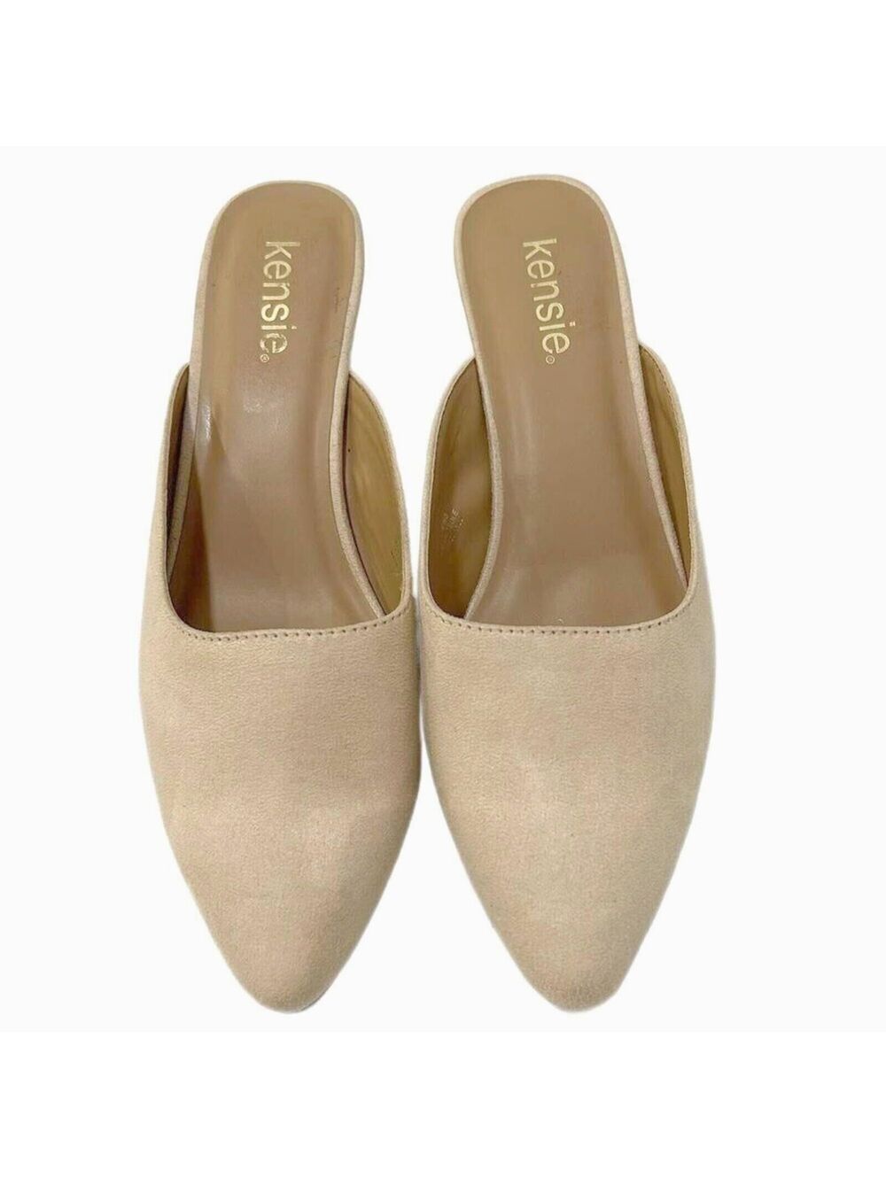 Kensie Madelyn Kitten Heel Suede Mules "Beige" Women's 6.5M | NEW